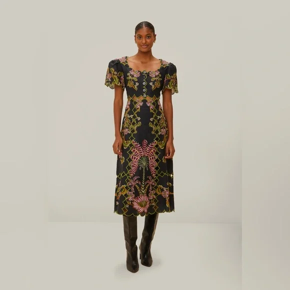 FARM RIO Black Ravenala Short Sleeve Maxi Dress, Size XX-Small, $320 - Picture 5 of 10